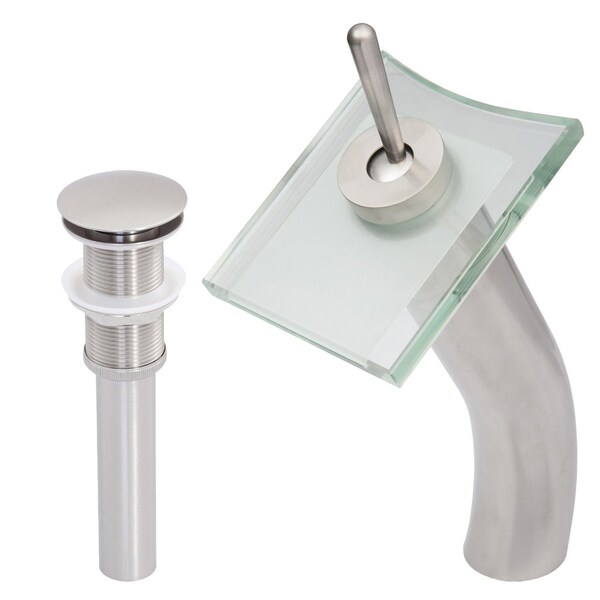 Novatto SQUARED Single Lever Waterfall Vessel Faucet Set, PVD Brushed Nickel/ Clear Glass GF-011BN-C-PUD - main